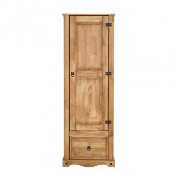 Solid Pine Wood Corona Wardrobe, 1 Door Wardrobe with Hanging Rail Distressed Waxed Pine Bedroom Wooden Storage Mexican Furniture