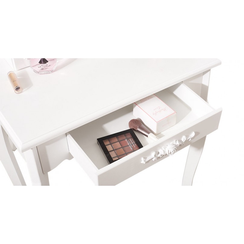 Modern white dressing table set with oval mirror stool Modern white dressing table set with oval mirror stool