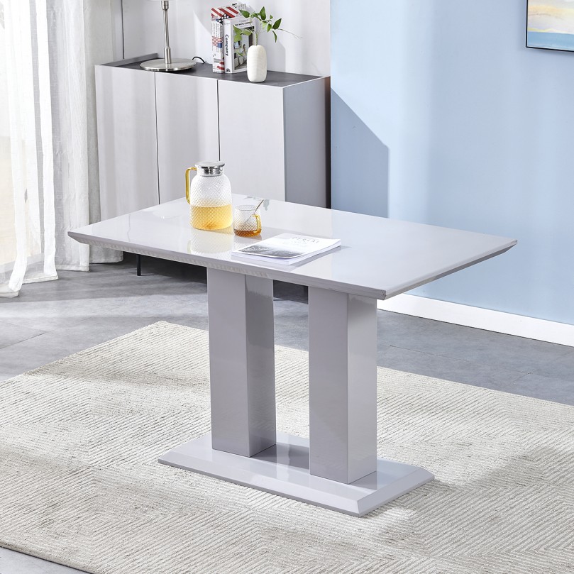 Elegant White High Gloss Kitchen Dining Table 120x70x78cm with Stainless Steel Base II Shape