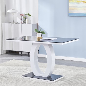 Elegant White High Gloss Kitchen Dining Table 120x70x75cm with Stainless Steel Base O Shape