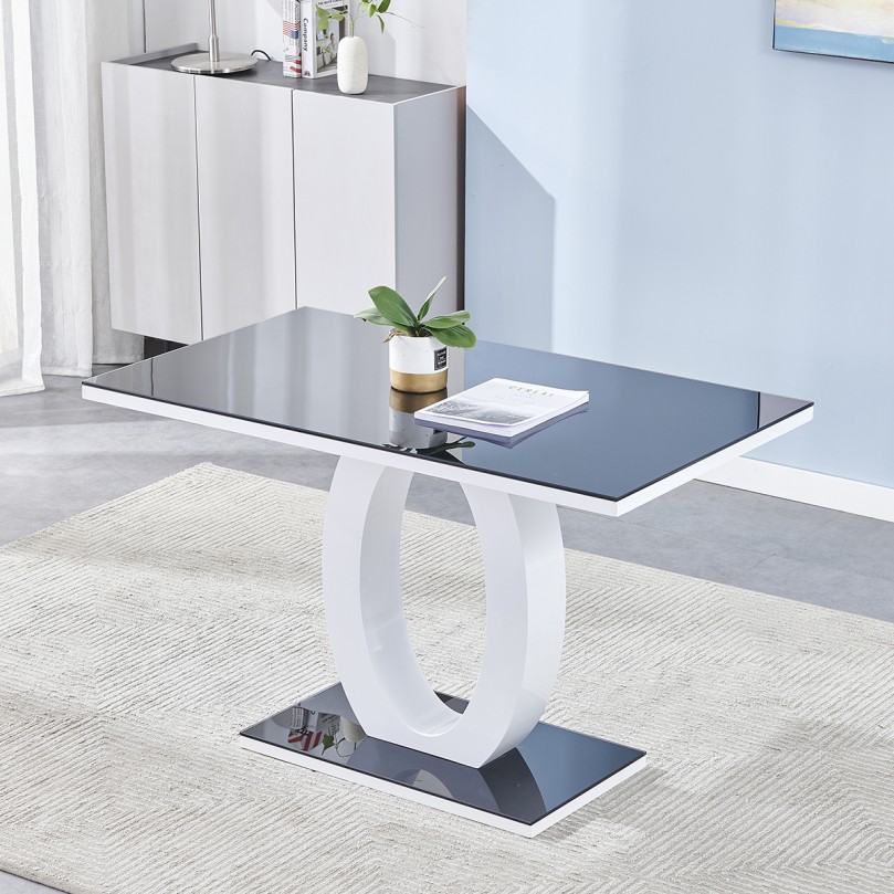 Elegant White High Gloss Kitchen Dining Table 120x70x75cm with Stainless Steel Base O Shape