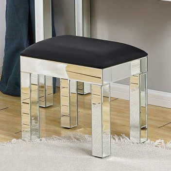 Mirrored Makeup Desk Dressing Table Cushioned Stool Chair Furniture Glass Bedroom Mirror Faux Leather Padded