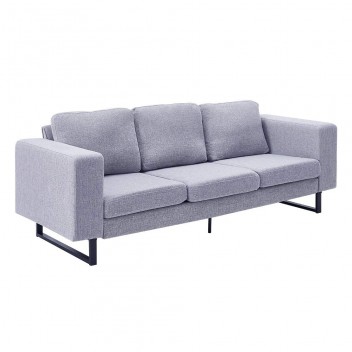 3 Seater Polyester Linen Fabric Sofa with Iron Feet Modern Soft Corner Couch Settee for Lounge Living Room