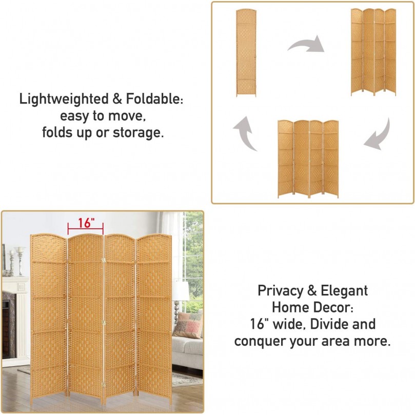 4 Panel Folding Room Divider Freestanding Screen Privacy Hand Made Wall Divider