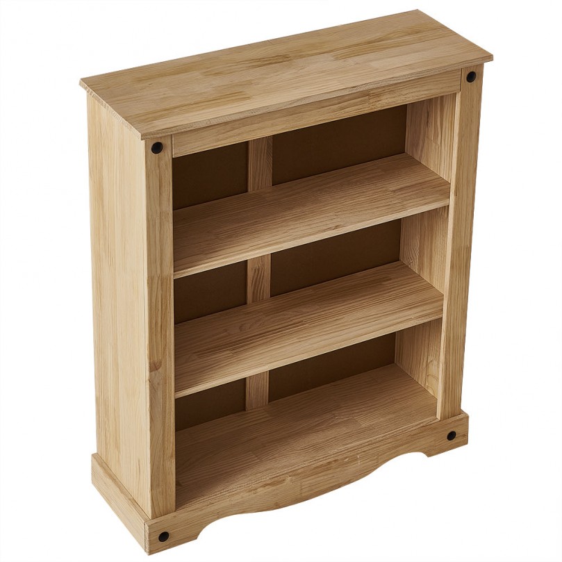 Mexican Solid Waxed Pine Low Profile Bookshelf with 3 Shelves Mexican Solid Waxed Pine Low Profile Bookshelf with 3 Shelves