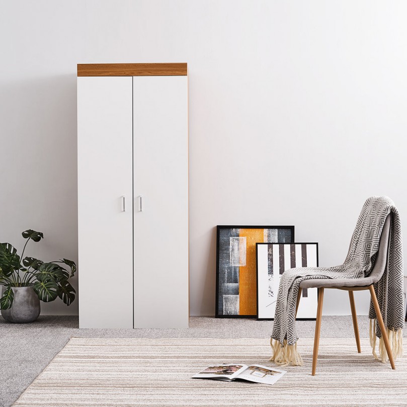 Double Door Wooden Wardrobe in White - Custom Alt by Opencart SEO Pack PRO