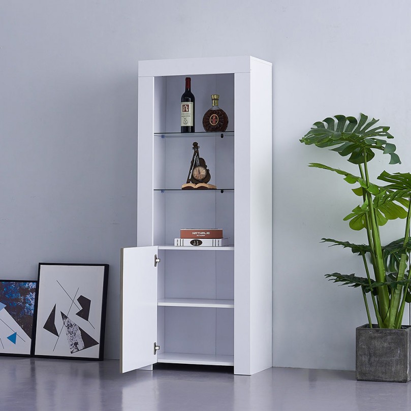 White Narrow Display Cabinet with LED Light