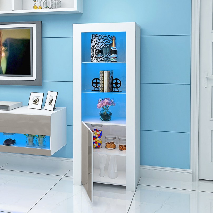 White Narrow Display Cabinet with LED Light