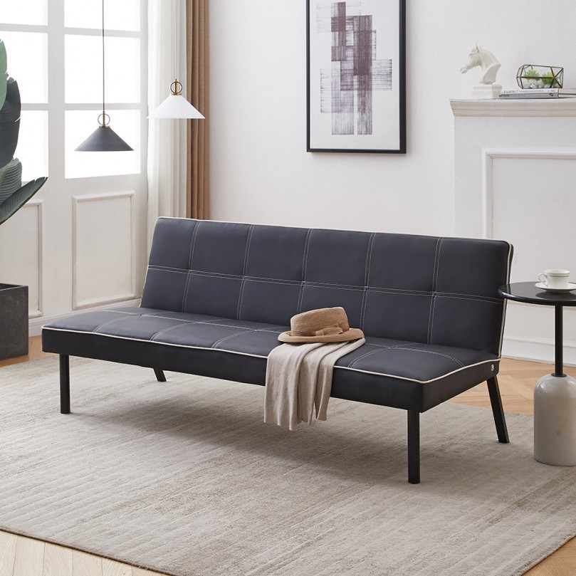 Black Fabric 3 Seater Recliner Sleeper Sofa with Metal Legs Black Fabric 3 Seater Recliner Sleeper Sofa with Metal Legs