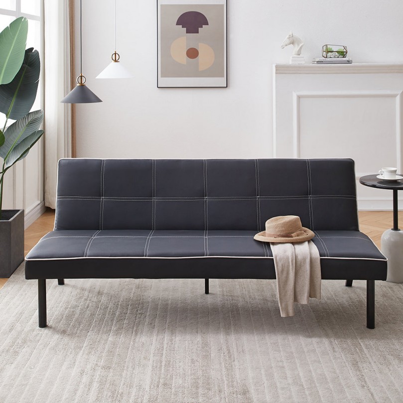 Black Fabric 3 Seater Recliner Sleeper Sofa with Metal Legs Black Fabric 3 Seater Recliner Sleeper Sofa with Metal Legs