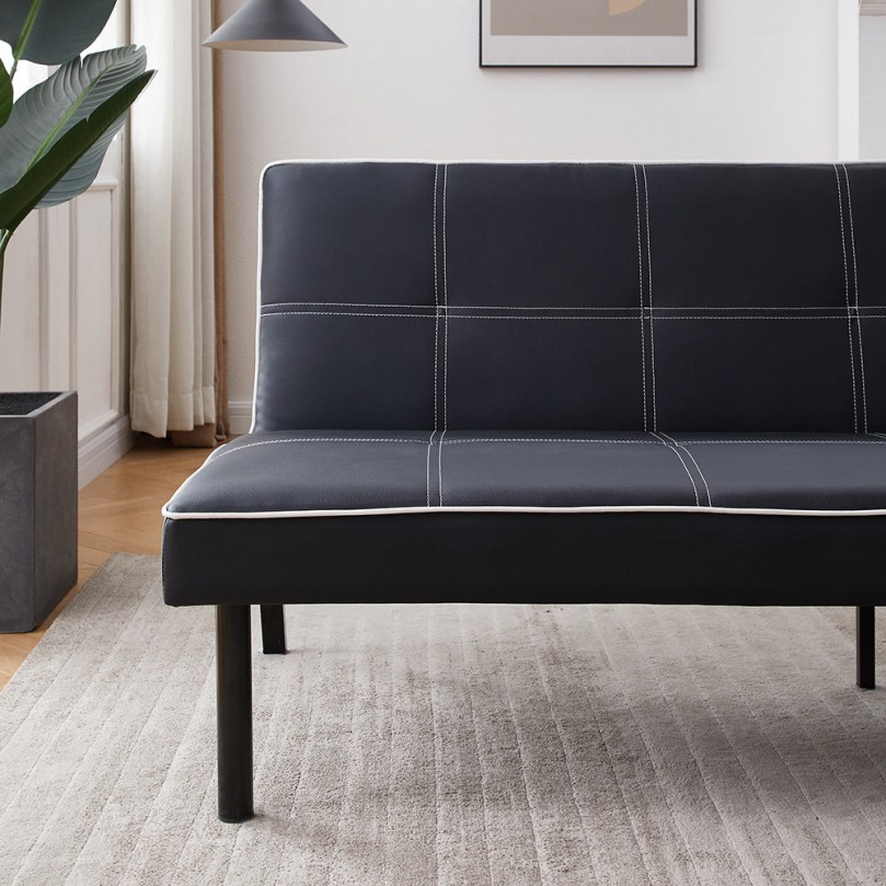 Black Fabric 3 Seater Recliner Sleeper Sofa with Metal Legs