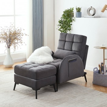 Modern Velvet Chaise Lounge in Grey