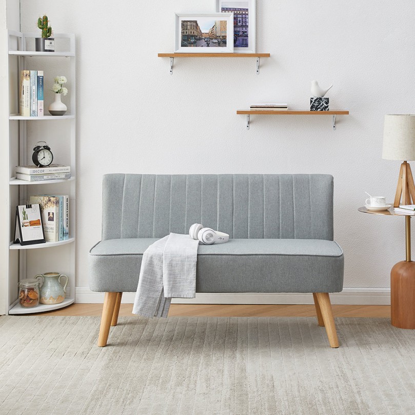 2-Seater Fabric Sofa with Wooden Legs