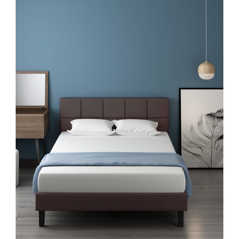 WooQu 5FT Faux Leather Pine Bed Frame WooQu 5FT Faux Leather Pine Bed Frame