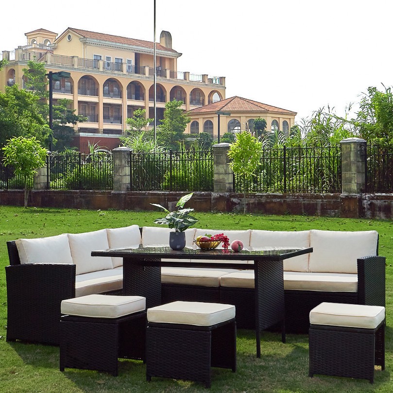 Rattan Outdoor Garden Furniture Set 9 Seater Outdoor Corner Lounge Sofa Set Coffee Dining Table Stool Bench Conservatory Patio Rattan Outdoor Garden Furniture Set 9 Seater Outdoor Corner Lounge Sofa Set Coffee Dining Table Stool Bench Conservatory Patio