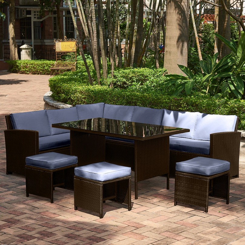 Rattan Outdoor Garden Furniture Set 9 Seater Outdoor Corner Lounge Sofa Set Coffee Dining Table Stool Bench Conservatory Patio Rattan Outdoor Garden Furniture Set 9 Seater Outdoor Corner Lounge Sofa Set Coffee Dining Table Stool Bench Conservatory Patio