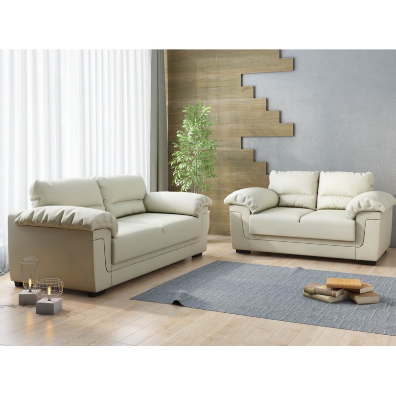 Panana Faux Leather and Fabric 3 Seater Sofa Corner Sofa Settee Couch with Upholstered Cushions Beige and Brown 