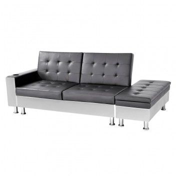 Sofa Bed,Corner Sofa, 3-Seater Sofa, Faux Leather with an Array Dots Pattern,Grey