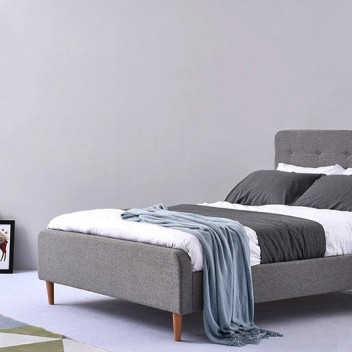 Grey Fabric Upholstered Bed Frame with Low Footboard
