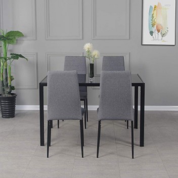 Modern Gorgeous 120cm Glass Dinning Table with 4 Linen Grey Dinning Chairs Set