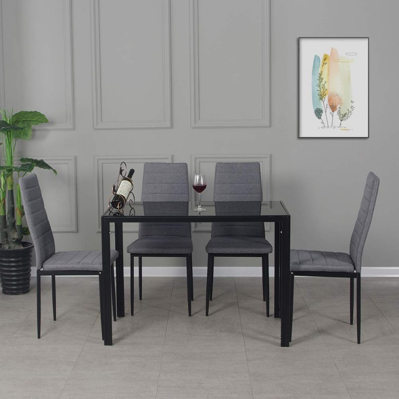 Modern Gorgeous 120cm Glass Dinning Table with 4 Linen Grey Dinning Chairs Set Modern Gorgeous 120cm Glass Dinning Table with 4 Linen Grey Dinning Chairs Set - Custom Alt by Opencart SEO Pack PRO
