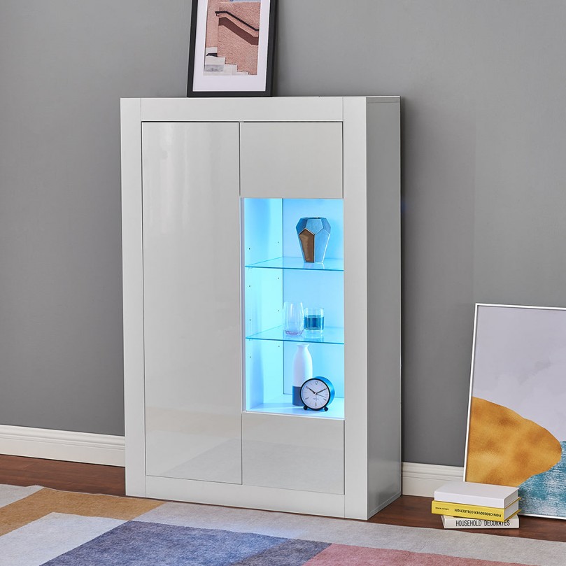 Sideboard Storage Cupboard High Gloss Front Cabinet RGB Multicolor LED Lighting with Door and Glass Shelves Sideboard Storage Cupboard High Gloss Front Cabinet RGB Multicolor LED Lighting with Door and Glass Shelves