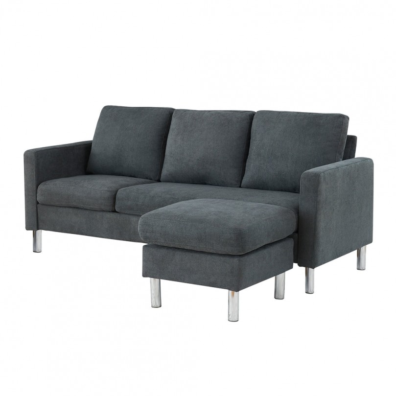 3 Seater Linen L-Shaped Sofa Bed with Ottoman 3 Seater Linen L-Shaped Sofa Bed with Ottoman