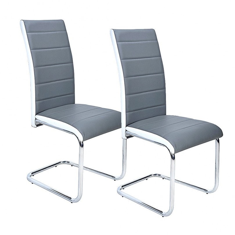 New Gray Faux Leather Dining Chairs High Back and Chrome Legs Dining Chair - Custom Alt by Opencart SEO Pack PRO