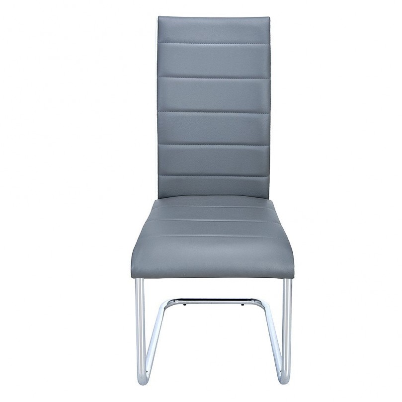 New Gray Faux Leather Dining Chairs High Back and Chrome Legs Dining Chair - Custom Alt by Opencart SEO Pack PRO