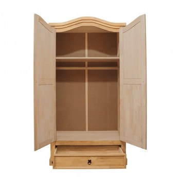 2 Door Corona Wardrobe, soild pine wood wardrobe with Hanging Rail Arch Top Mexican Clothes Storage Bedroom Furniture