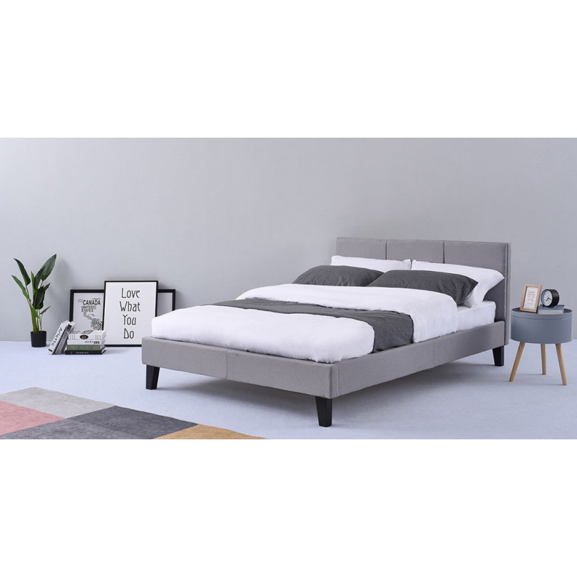 Grey Studded Linen Upholstered Bed Frame