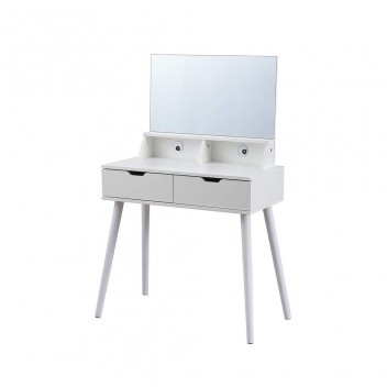 White Vanity Table Set with Top Mirror, Makeup Dressing Table Writing Desk with 2 Drawers Jewelry Storage Space, for Girls/Women Bedroom