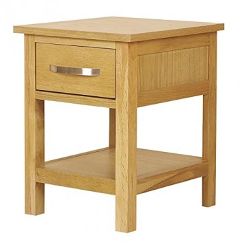 Side End Table Solid Oak Wood Night Stand Bedside Lamp Table with 1 Drawer & Bottom Storage Shelf for Bedroom Living Room W 36 * D 40 * H 47cm