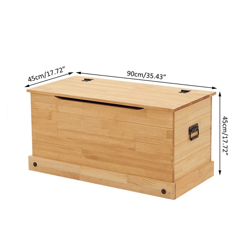 Solid Pine Wood Ottoman Storage Chest with Lid Large Toy Box Organizer Entryway Bench for Bedroom Hallway Living Room W 90 x D 45 x H 45cm