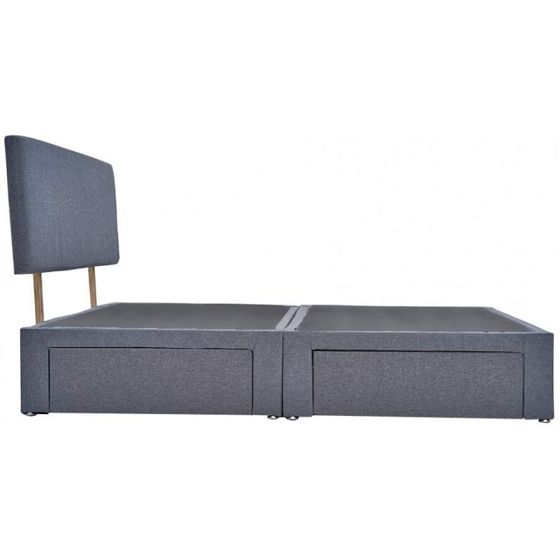Double Bed Frame Divan Bed, Grey Linen Fabric Storage Bed Base with Headboard 5FT Kingsize Double Bed