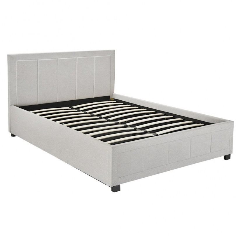 Gaslift Fabric Wood Bed Frame with Storage Ottoman Double Bed Light Grey Gaslift Fabric Wood Bed Frame with Storage Ottoman Double Bed Light Grey