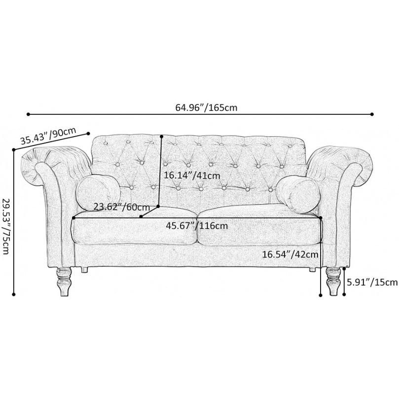 2 Seater Fabric Chesterfield Sofa with Solid Wooden Legs