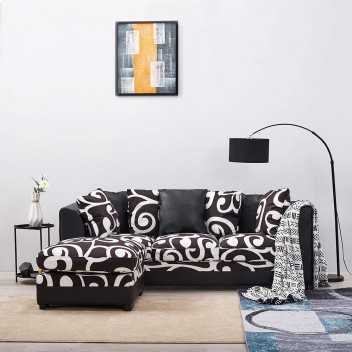 Targos Corner Sofa with Footstool 3 Seater Sofa Couch, Left & Right Hand Side, Faux Leather & Velvet Fabric