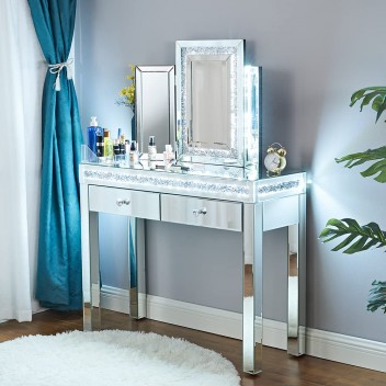LED Lighted Makeup Beauty Mirror,Tri Fold Dressing Table Mirror Large Tabletop Tri-Fold Vanity Mirror for Dressing Table