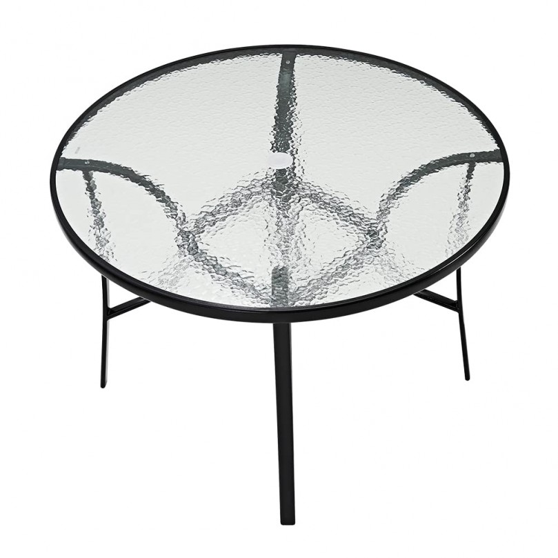 Garden Round Dining Table Tempered Glass Top Metal Frame Coffee Table with Parasol Hole Conservatory Outdoor Patio Poolside Furniture 105 * 72cm Garden Round Dining Table Tempered Glass Top Metal Frame Coffee Table with Parasol Hole Conservatory Outdoor Patio Poolside Furniture 105 * 72cm
