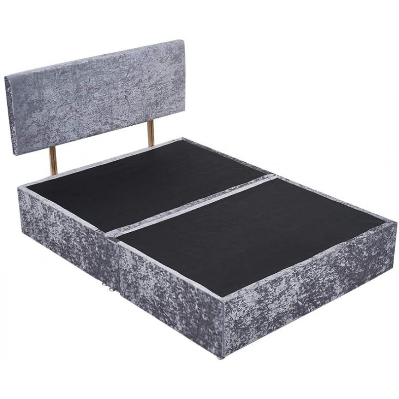 Double Bed Frame Divan Bed, Grey velvet Fabric Storage Bed Base with Headboard 4FT6 Double Bed 137*190cm
