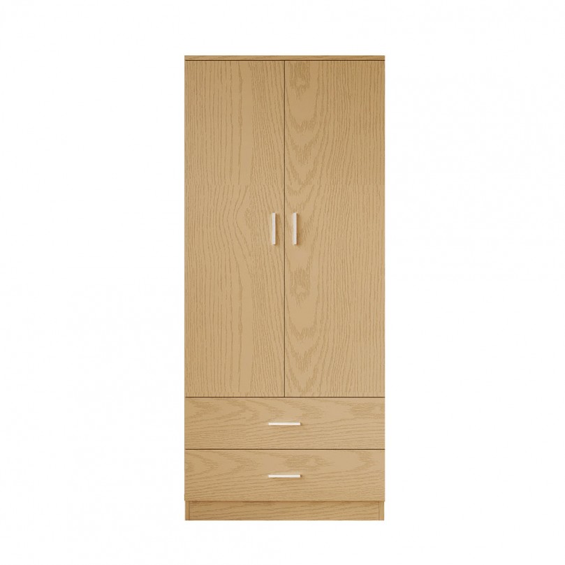 2 Door 2 Drawer Wardrobe with Hanging Rail Wooden Clothes Organizer Storage Cupboards Unit for Bedroom Furniture W 76.8 * D 50 * H 180cm - Custom Alt by Opencart SEO Pack PRO