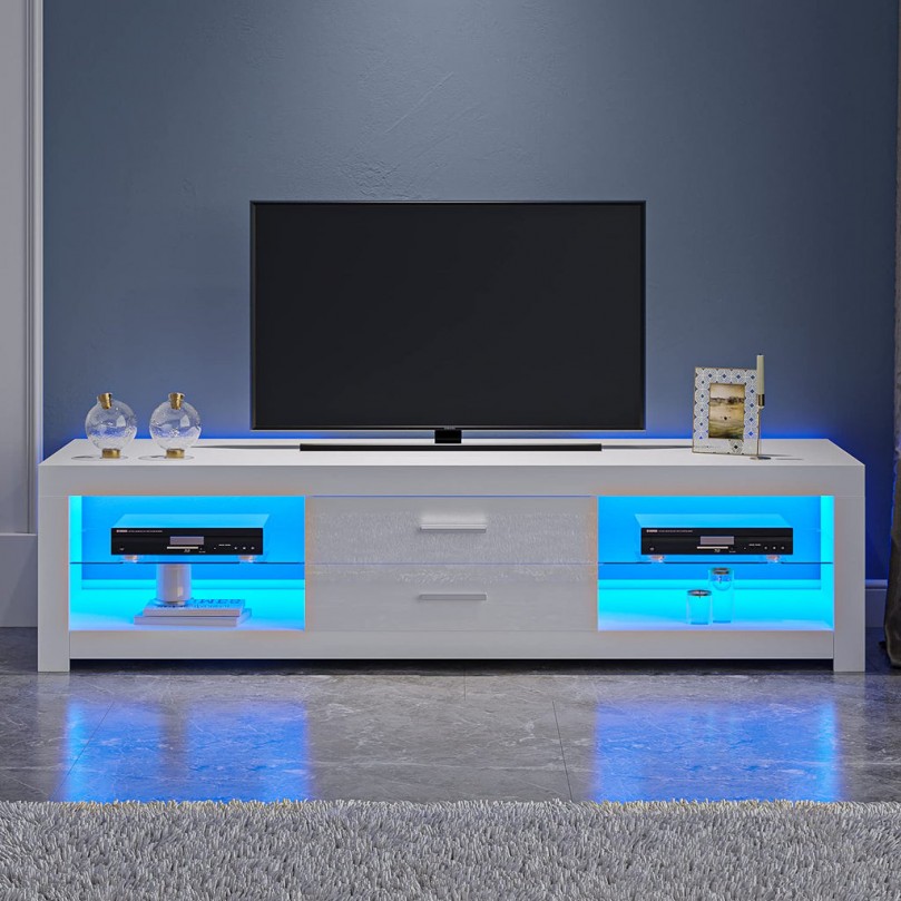 TV Stand Cabinet 2 Drawer 2 Glass Shelves LED Lighted TV Cabinet for 22"-55" Flat Screen 4k TVs (120cm) TV Stand Cabinet 2 Drawer 2 Glass Shelves LED Lighted TV Cabinet for 22"-55" Flat Screen 4k TVs (120cm)