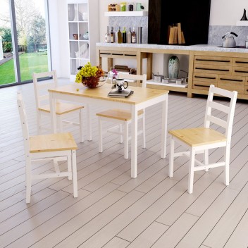 Home Solid Pine Wood Dining Table Set with 4 Chairs Furniture Set Kitchen Dining Room Natural Pine