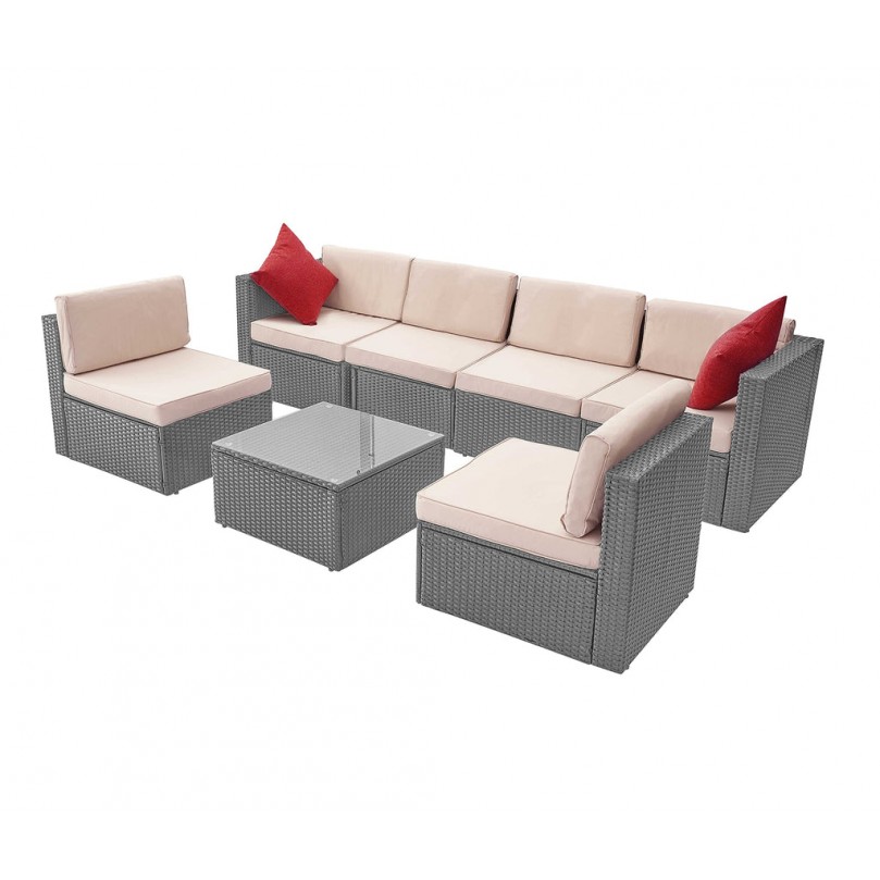 Rattan Furniture Set 6 Seater Rattan Wicker Sectional Garden Corner Sofa Set with Coffee Table Patio Conversation Outdoor - Custom Alt by Opencart SEO Pack PRO