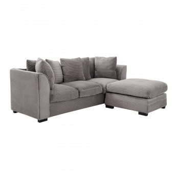 Jumbo Cord Corner Sofa, 3 Seater Sofa Fabric Grey Sofa Settee, Full Chenille Cord Fabric Sofa Left or Right Chaise Couch with Footstool