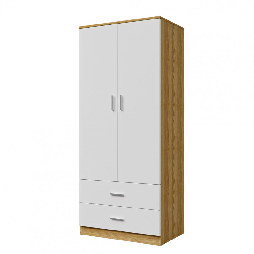 2 Door 2 Drawer Wardrobe with Hanging Rail Wooden Clothes Organizer Storage Cupboards Unit for Bedroom Furniture W 76.8 * D 50 * H 180cm - Custom Alt by Opencart SEO Pack PRO