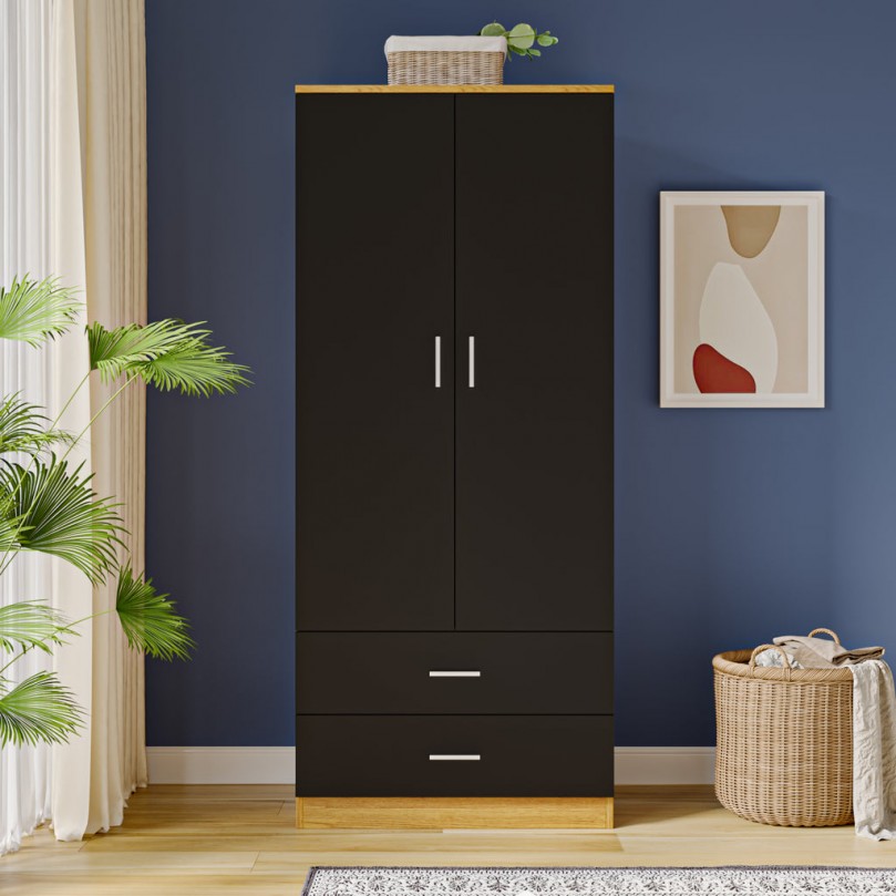 Black 2 door on sale wardrobe with drawers