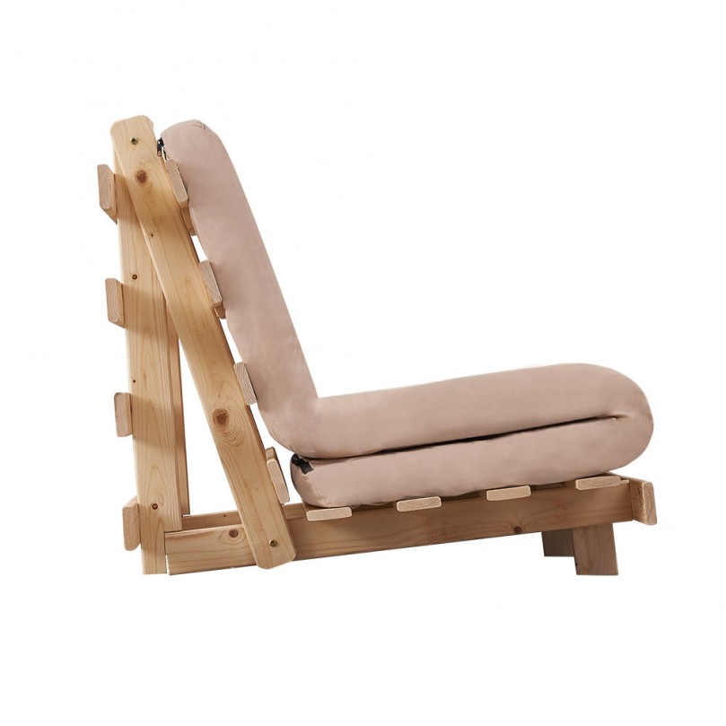 Solid Pine Wooden Frame Wooden Futon Set Small Recliner Chair for Children Teenagers Adults with Mattress