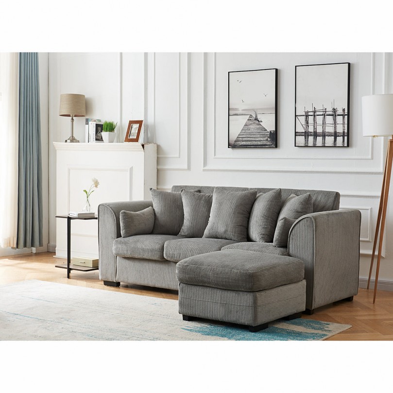3 Seater Sofa Corner Sofa with Footstool L Shaped Sofa Couch Settee Left or Right Chaise Group Sofa for Living Room Office Lounge